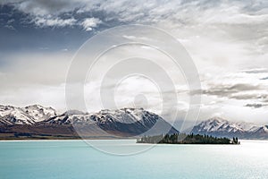 Scenic view of Lake Tekapo east bank.