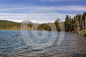 Beautiful landscape of a lake and mount peak photo