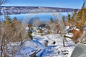 Scenic view on lakeshore of Seneca Lake, New York