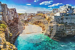 Scenic view of Lama Monachile Cala Porto beach in Polignano a Mare, Italy