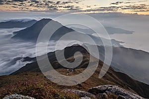 Scenic view from the Lantau Peak in Hong Kong at dawn