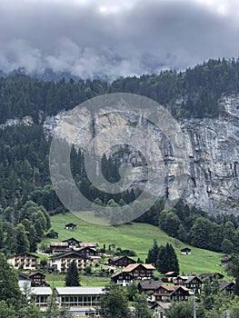 Scenic view of Lauterbrunnen valley, Swiss Alps, Switzerland, summer 2022
