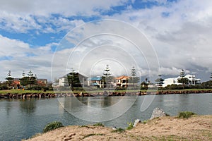 Scenic view of the Leschenault Estuary in Bunbury Western Australia on a cloudy day in late winter.