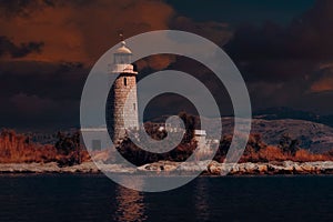 Scenic view of the lighthouse Agios Sosti in Aitoliko, Greece