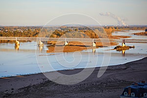 Scenic view of the Loire river with Pont du Cadre Noir in Saumur, Maine-et-Loire department, France