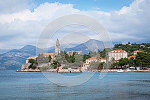 Scenic view of  Lopud island on a background of mountains, Croatia