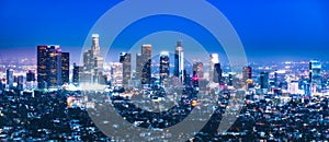 Scenic view of Los Angeles skyscrapers at night,California,usa