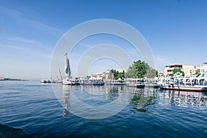 Scenic View of Luxor Port from a Small Boat Egypt Summer Travel