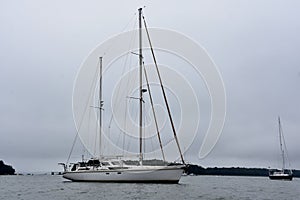 Scenic View of a Luxury Sailboat Moored in a Harbor