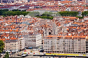 Scenic view of Lyon and Saint-Nizier church