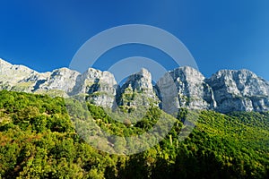 Scenic view of magnificent mountains on sunny autumn day in Zagori region, Northern Greece