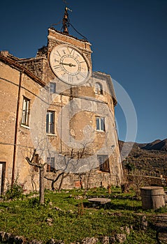 Scenic view of medieval fortifications and castle of Rocca Abbaziale in Subiaco