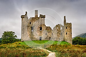 Scenic view of medieval Kilchurn castle in Scottish Highlands