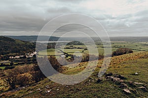 Scenic view from Mendip Hills, UK, on a sunny autumn day