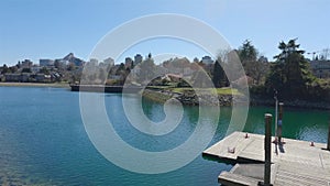 Scenic View in a Moden City Park, sunny day. Granville Island in False Creek, Vancouver, BC, Canada