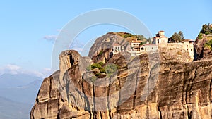 Scenic view of a Monastery in the Meteora rock landscape, Greece