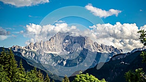 Monte Civetta scenery view with clouds in Dolomites photo