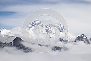 Scenic view of Mount Everest 8,848 m and Lhotse 8,516 m at Renjo la pass during everest base camp trekking nepal