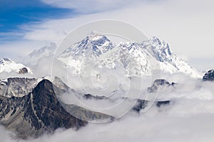 Scenic view of Mount Everest 8,848 m and Lhotse 8,516 m at Renjo la pass during everest base camp trekking nepal