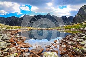 Scenic view of a mountain lake in High Tatras, Slovakia