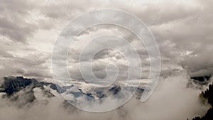 Scenic view of a mountain range in clouds in Bludenz, Austria