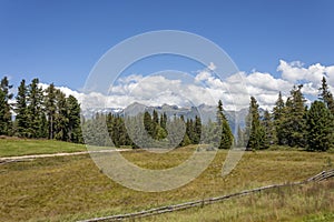 A scenic view of the mountain ranges of Rodenecker und Lusner Alm in South Tyrol, Italy