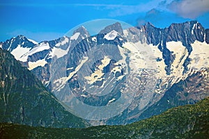 Scenic view of the mountain top Aiguille Verte. Western Alps.