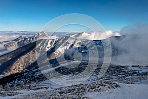 Scenic view of mountain Velky Rozsutec and onthe mountains in the Fatra Mountain. Slovakia