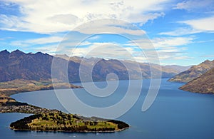 Scenic view of mountains and lake of Queenstown photo