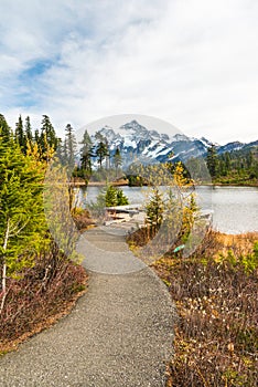 Scenic view of mt Shuksan over with reflaction on the lake and on sunset,Whatcom County, Washington, usa