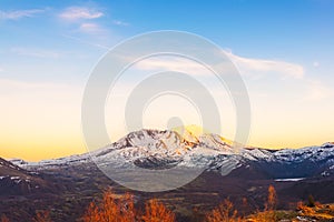 Scenic view of mt st Helens with snow covered in winter when sunset ,Mount St. Helens National Volcanic Monument,Washington,usa