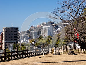 Scenic view of Nagasaki city from overlook at Kiyomizudera temple in Nagasaki
