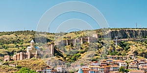 Scenic View Of Narikala Fortress And Bethlehem Church In Tbilisi