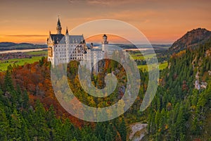 Scenic view of Neuschwanstein Castle at sunset