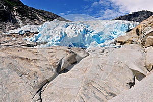 Scenic view of NIgardsbreen glacier in mountains