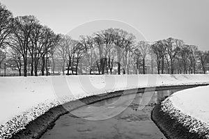 Scenic view of the Nisava river on a snowy day in Pirot, Serbia