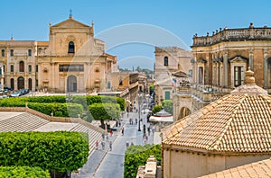 Scenic view in Noto, with the Santissimo Salvatore Church and the Palazzo Ducezio. Province of Siracusa, Sicily, Italy. photo