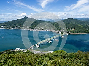 Scenic view of Obatakeset Strait and Oshima Bridge from Iinoyama viewpoint on Suo-Oshima Island photo