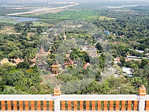 Scenic view from the observation platform at the top of Oudong mountain in Cambodia