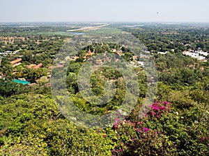 Scenic view from the observation platform at the top of Oudong mountain in Cambodia