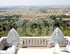 Scenic view from the observation platform at the top of Oudong mountain in Cambodia