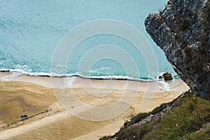 A scenic view of the ocean coast from above