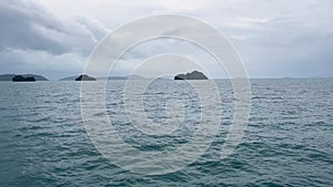 Scenic view of ocean and islands on the ferry route from Koh Samui to Donsak, Thailand