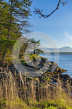 Scenic view of the ocean overlooking the bay of Nanaimo in Vancouver Island, British Columbia.