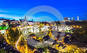 Scenic view of old part of Luxembourg city, Grund, at night