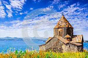 Scenic view of an old Sevanavank church in Sevan, Armenia