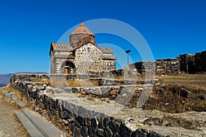 Scenic view of an old Sevanavank church in Sevan, on sunny day