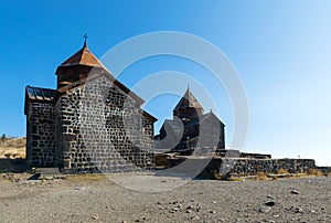 Scenic view of an old Sevanavank church in Sevan, on sunny day