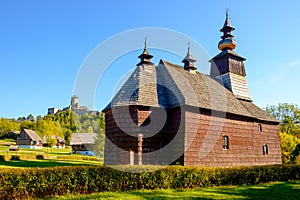 Scenic view of old traditional Slovak wooden church, Slovakia