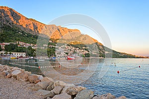 Scenic view of Omis on the Adriatic seacoast, Dalmatia, Croatia. Outdoor travel background, tourist resort